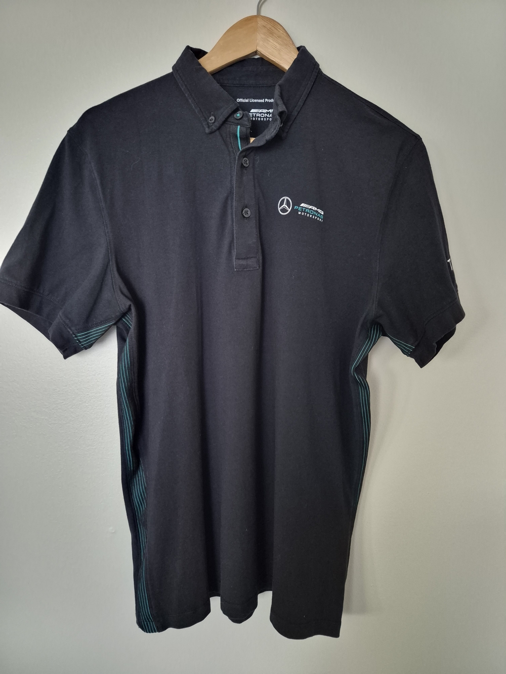 Mercedes AMG Petronas Black Polo with Teal Accent Stripes